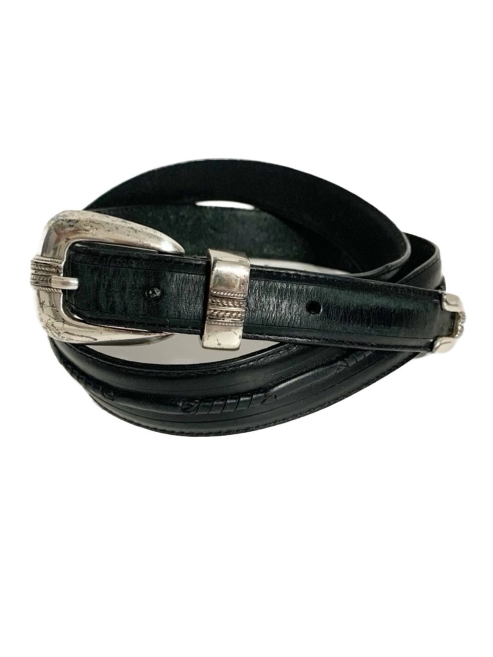 Unbranded Smooth Leather Belt Detailed Silver Hardware Twisted Leather Details